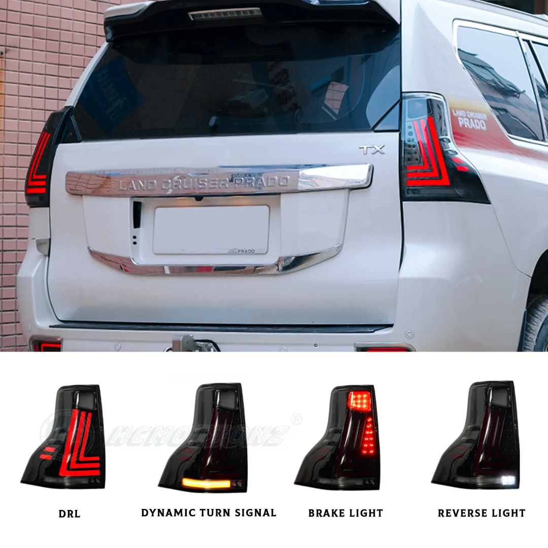 Toyota Land Cruiser Prado Premium Full LED Sequential Tail Lights | Smoked Lens | Plug & Play | OEM Fit