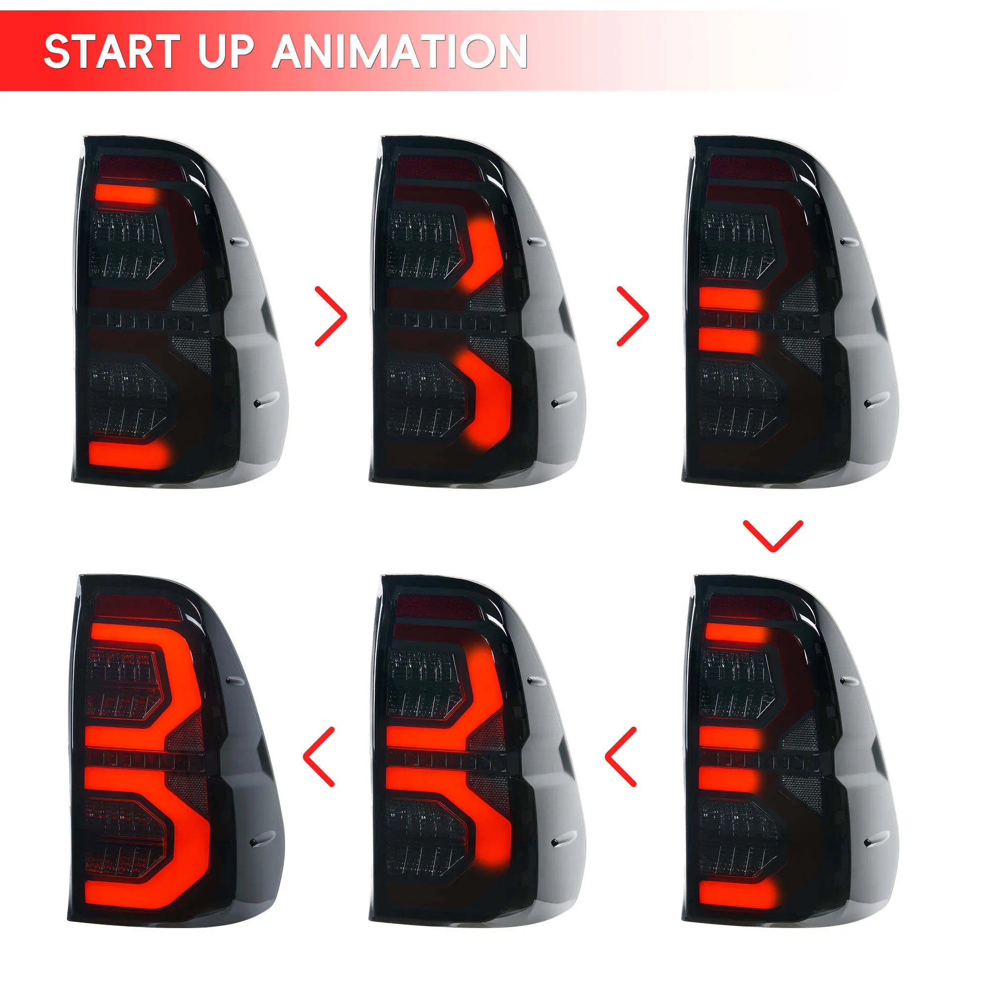 Toyota Hilux Revo LED Taillights, Sequential Turn Signal, Full LED Rear Lamp Assembly, Smoked Lens, Plug & Play, Premium Pickup Upgrade