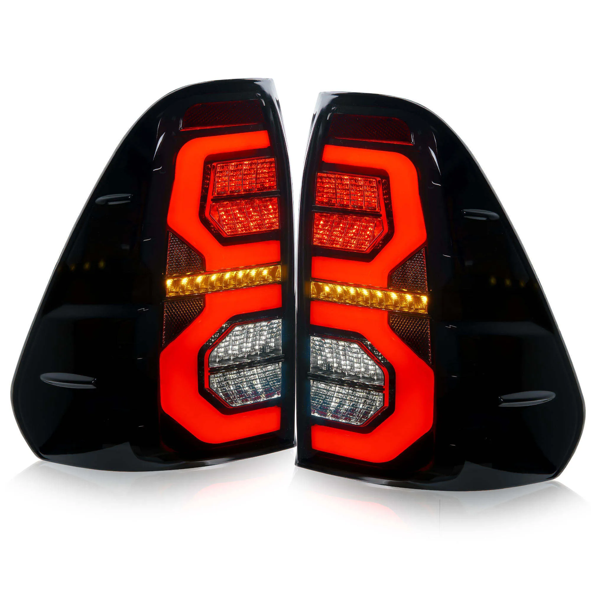 Toyota Hilux Revo LED Taillights, Sequential Turn Signal, Full LED Rear Lamp Assembly, Smoked Lens, Plug & Play, Premium Pickup Upgrade