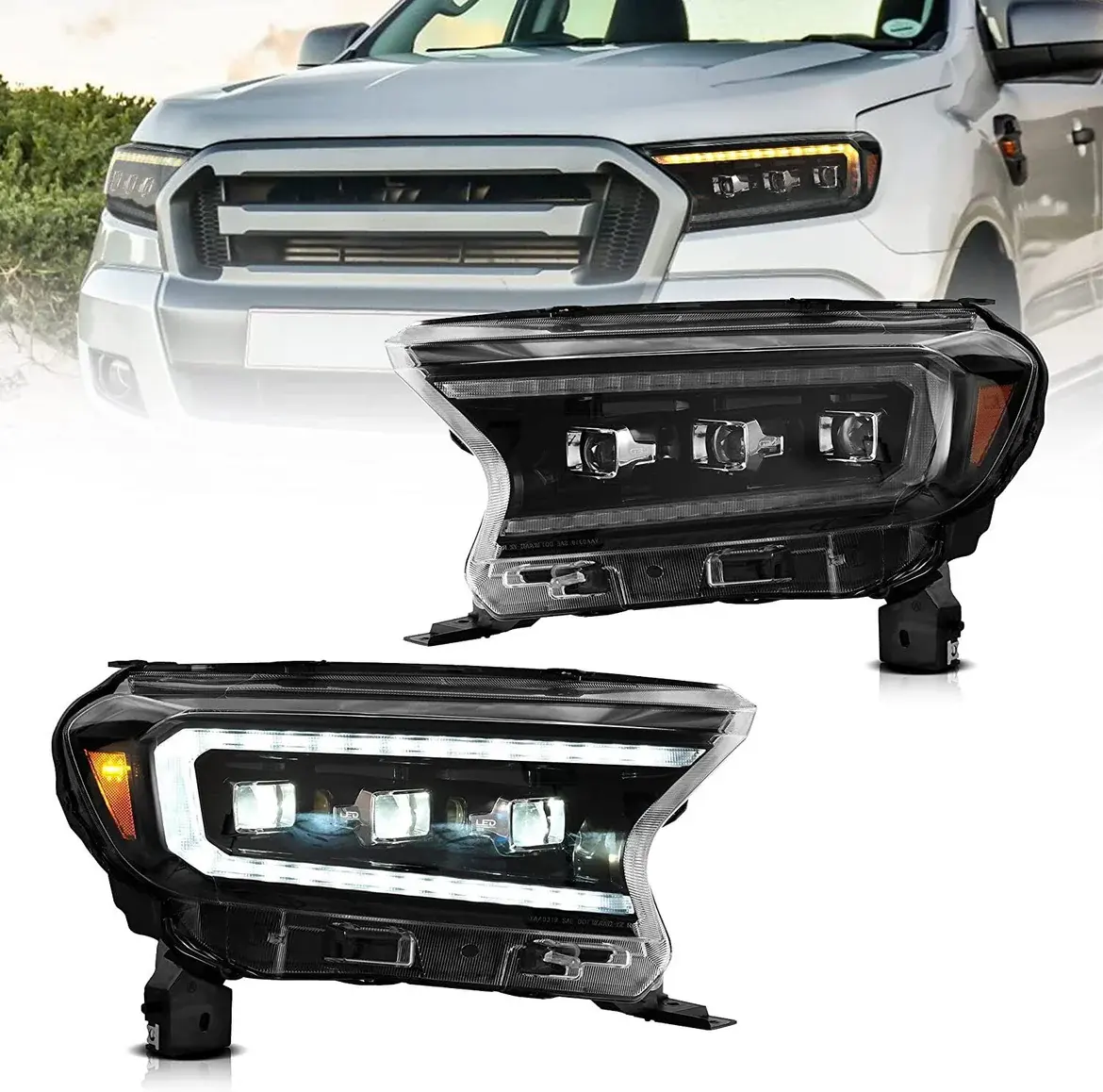 Ford Ranger Raptor-Style LED Headlights, Full LED Headlamp Assembly, Bold Front Lighting Upgrade, Left & Right Set