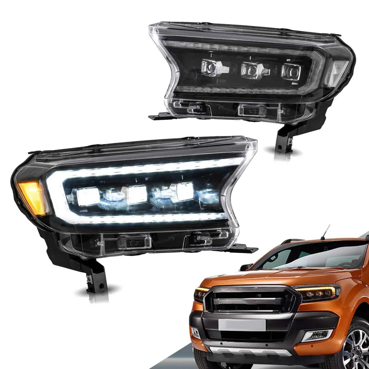 Ford Ranger Raptor-Style LED Headlights, Full LED Headlamp Assembly, Bold Front Lighting Upgrade, Left & Right Set