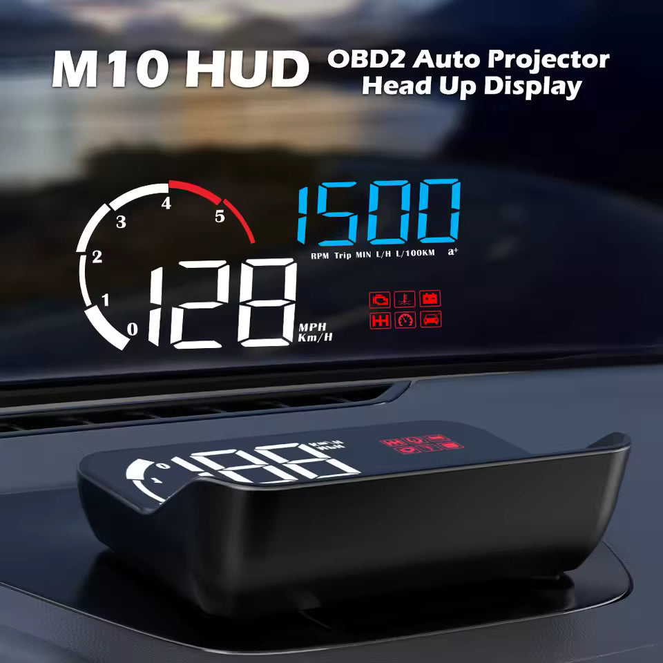 M10 HUD OBD2 Head-Up Display — Real-Time Speed, RPM & Engine Data on Your Windshield