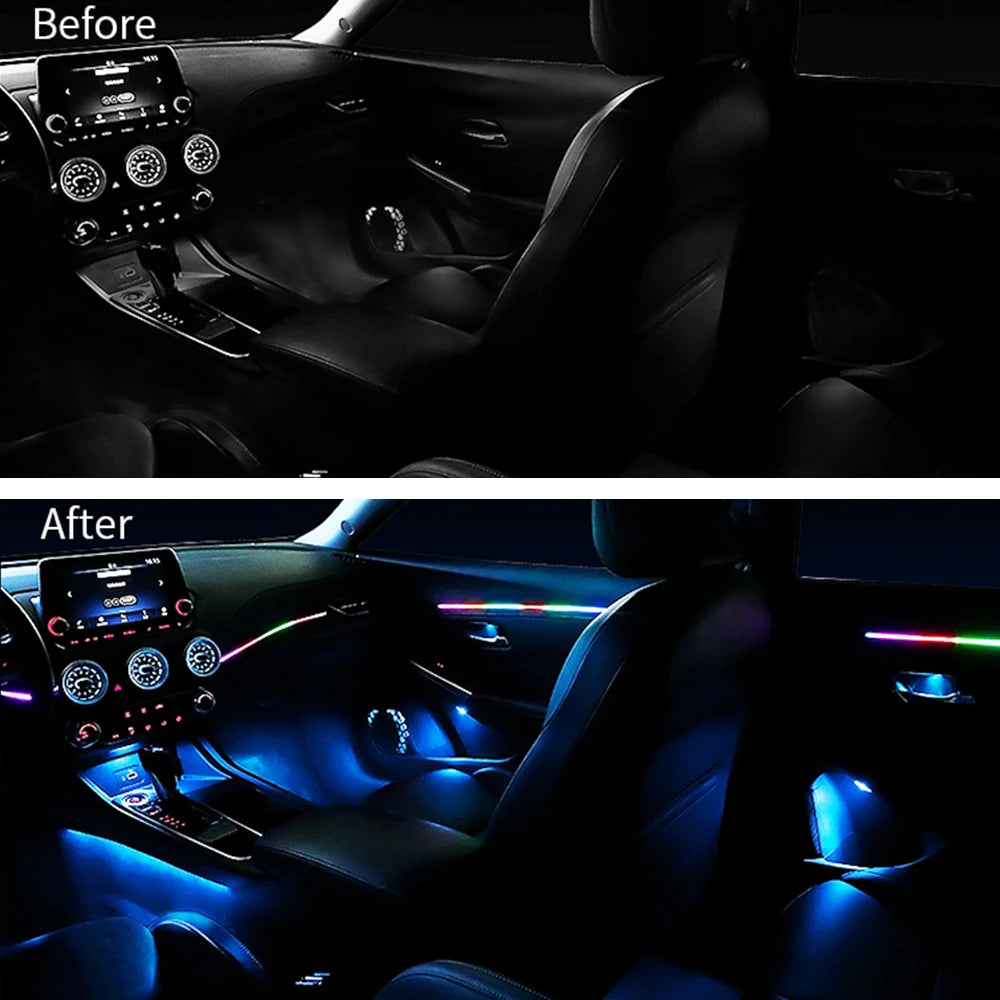 64-Color RGB LED Car Interior Ambient Lighting Kit – Ultra-Thin Acrylic Symphony Light Strip with Smart App & Remote Control | DIY Cutable & Bendable (Universal Fit)