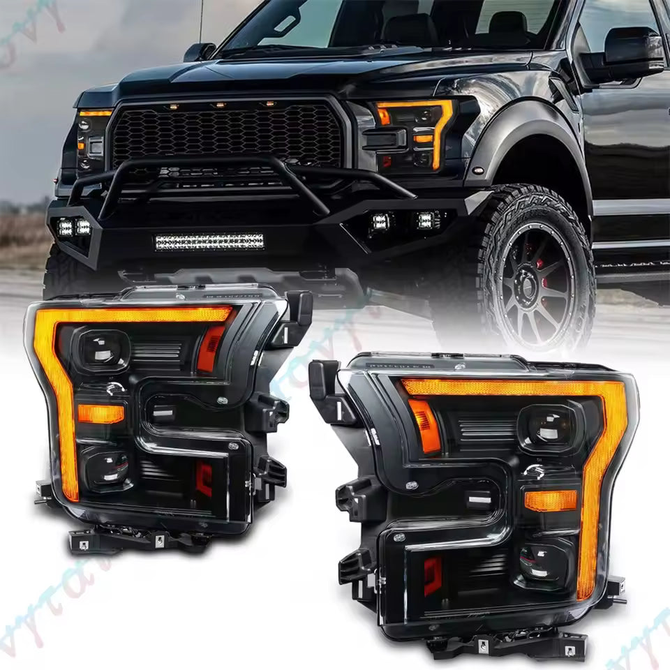 Ford F-150 Raptor LED Headlights with Sequential Turn Signal & DRL — 2015–2017 (Pair)
