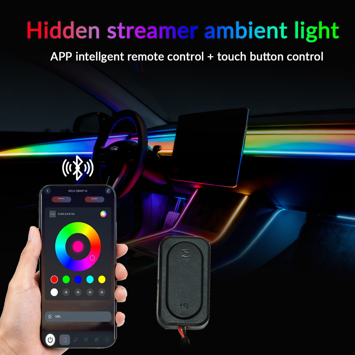 64-Color RGB LED Car Interior Ambient Lighting Kit – Ultra-Thin Acrylic Symphony Light Strip with Smart App & Remote Control | DIY Cutable & Bendable (Universal Fit)